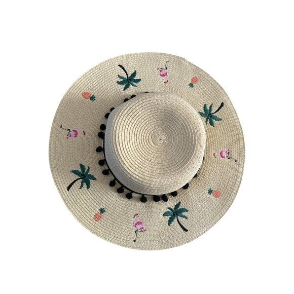 Betsey Johnson Flamingo Woven Floppy Sun Hat NWT Coastal Beachy Resort Tropical main image 6